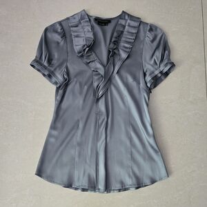 BCBGMaxAzria Gray V-Neck Puff Sleeve Blouse